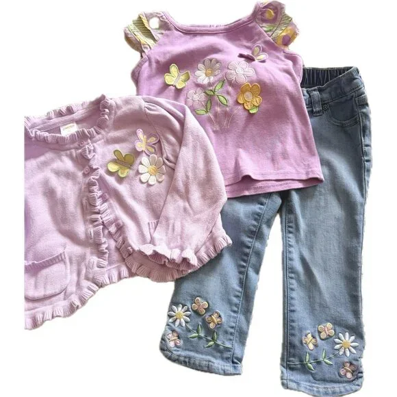Gymboree Purple Floral and Butterfly Outfit Toddler Girl - Picture 1 of 9